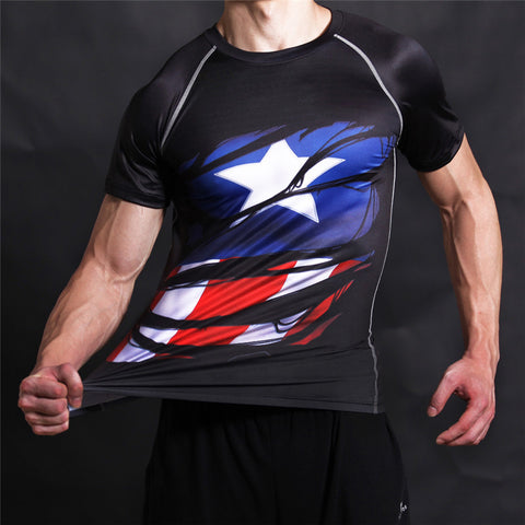 STEVE ROGERS Compression T-shirt (Black) - Gym Heroics Apparel