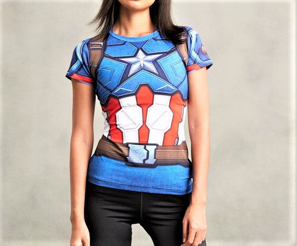 Printed Tshirts T Shirt Avengers Femme CAPTAIN AMERICA Women's Gym