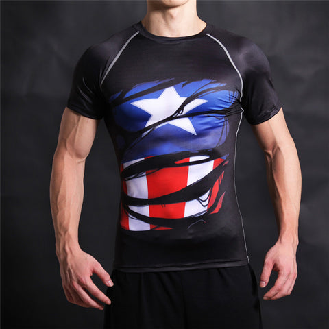 STEVE ROGERS Compression T-shirt (Black) - Gym Heroics Apparel