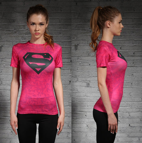 Superman Women's T-Shirt (Pink/Black) - Gym Heroics Apparel